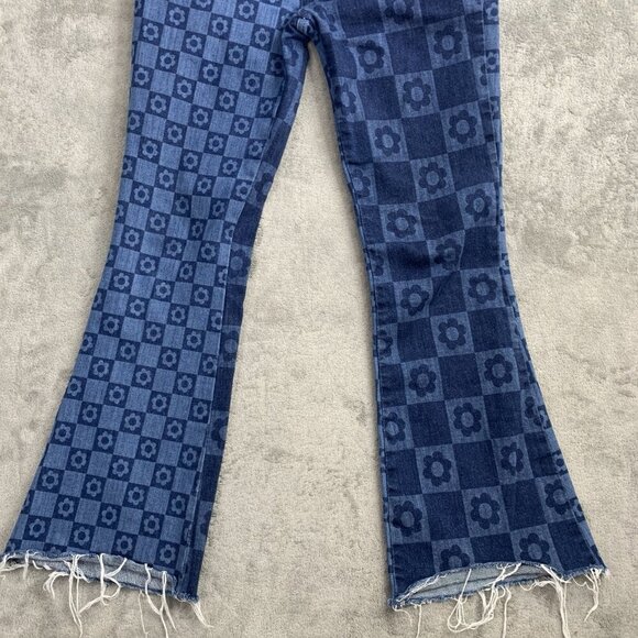 Jaded London Jeans Womens 25x26” Skinny Flare Retro Print Checkered Floral Denim - Picture 9 of 16